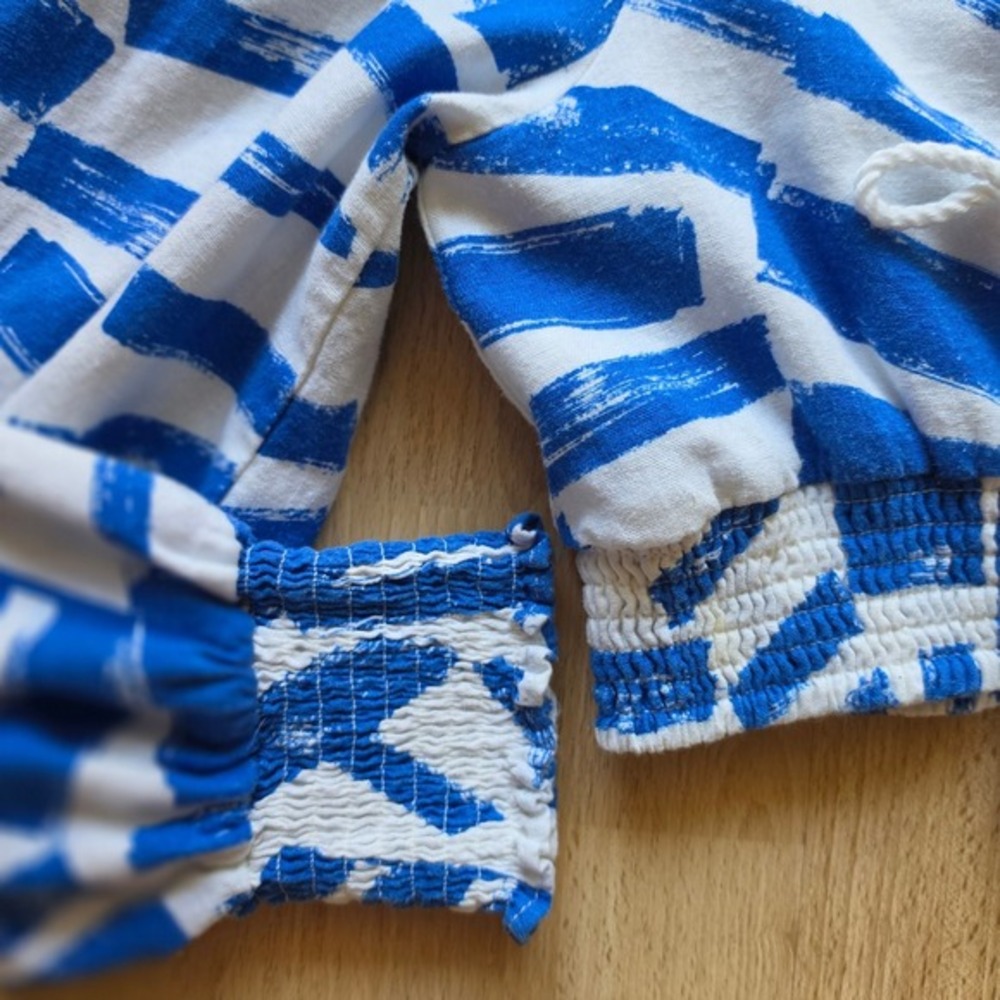 House of Harlow 1960 Blue White Abstract Brushstroke Linen Blend Crop Top Medium - Picture 7 of 9